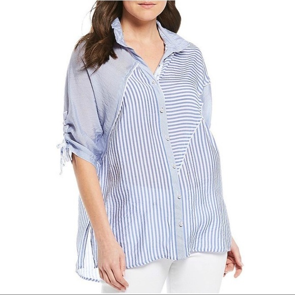 John Mark Mixed Stripe Tunic Top - Picture 1 of 7